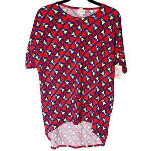 LuLaRoe Irma tunic short sleeve geometric red yellow & blue size xxs READ NEW
